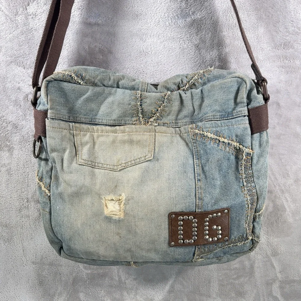 Vintage Dolce & Gabbana Distressed Patchwork Denim Messenger Bag Y2K Archive